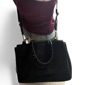 Desigual Black Messenger Style Faux Leather Embossed Crossbody/Shoulder Bag